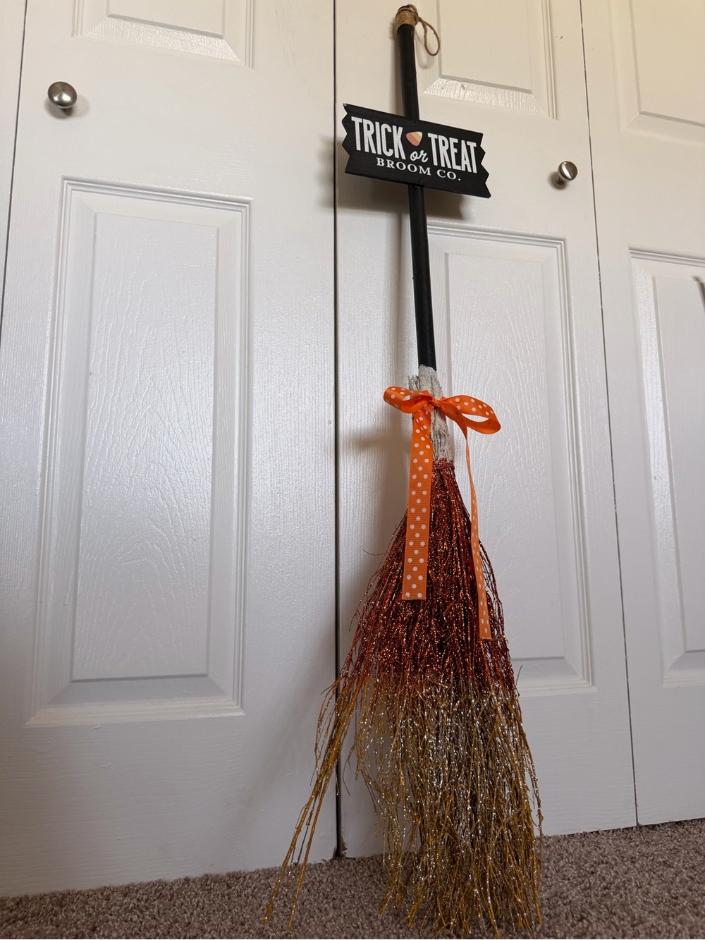 Target Orange and Black Glitter Trick or Treat Broom Accent